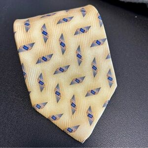 Roundtree & Yorke Gold & Blue Patterned Silk Tie NWOT 4” Wide 58” Long